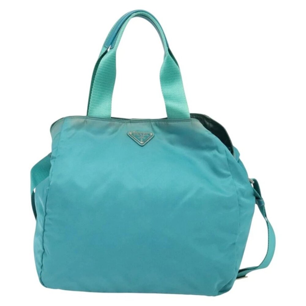 PRADA Tote Bag Nylon 2way Turquoise Blue Silver Auth ti3401 - Picture 2 of 16